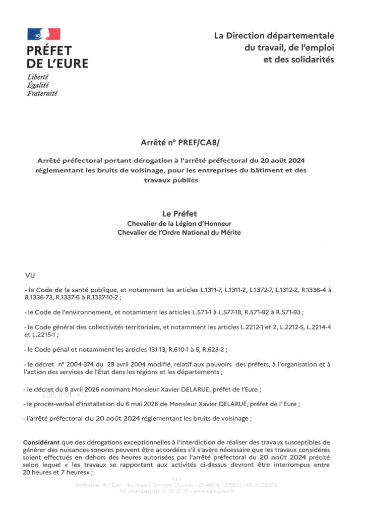 Arrêté DDETS_CAB_ réglementation BTP_Bruit_Travaux publics_Page_1